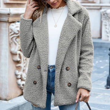 Women’s Textured Double Breasted Jacket with Notched Collar