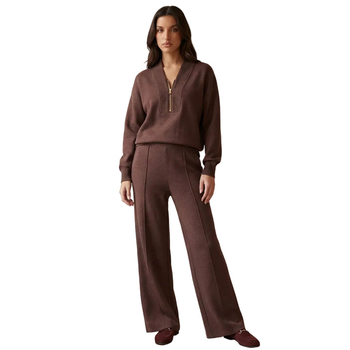 Women’s Two-Piece Lounge Set with Long Sleeve Top and Straight-Leg Trousers