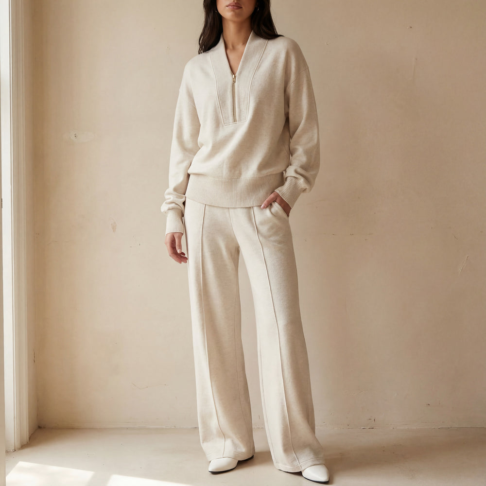 Women’s Two-Piece Lounge Set with Long Sleeve Top and Straight-Leg Trousers