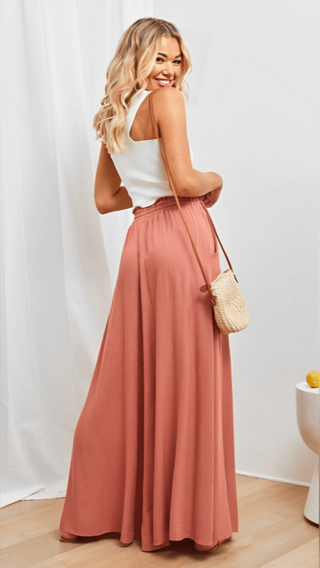 Women's Wide-Leg Trousers with Elasticated Waist and Front Pleats