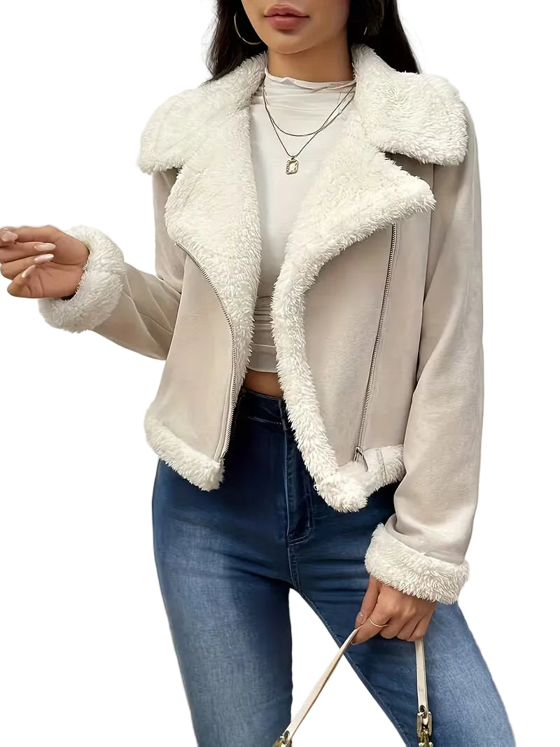 Women’s Zip Front Faux Shearling Jacket