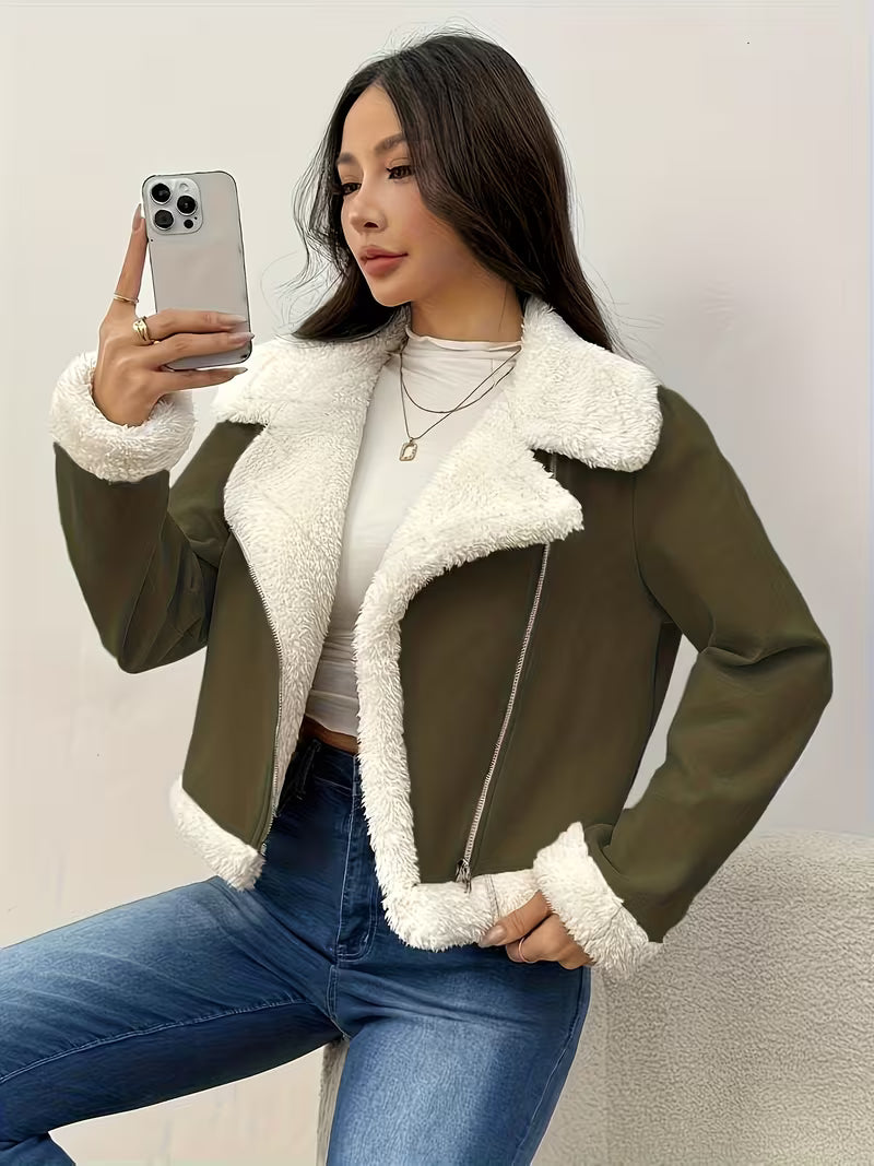 Women’s Zip Front Faux Shearling Jacket